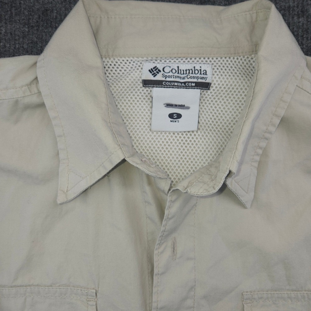 Columbia PFG Fishing‎ Shirt Mens S Tan Short Sleeve Cotton Utility Gorpcore Good